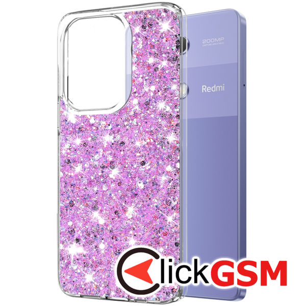 Accesoriu Husa Sparkly Glitter  Magenta Xiaomi Redmi Note 13 Pro 4G