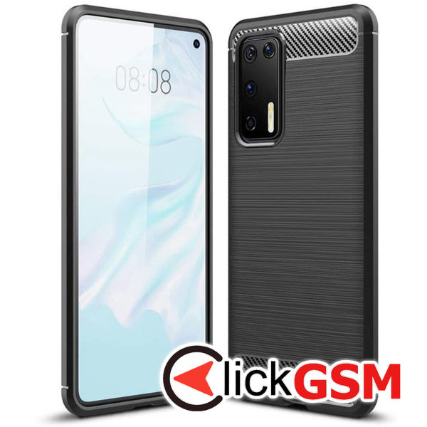 Accesoriu Husa Carbon Silicone Negru Huawei P40 Pro