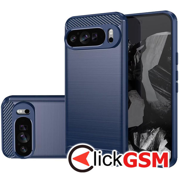 Husa Carbon Silicone albastru Google Pixel 9 bl2