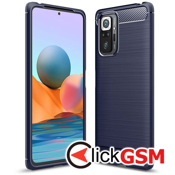 Husa Carbon Silicone albastru Xiaomi Redmi Note 10 Pro bm2