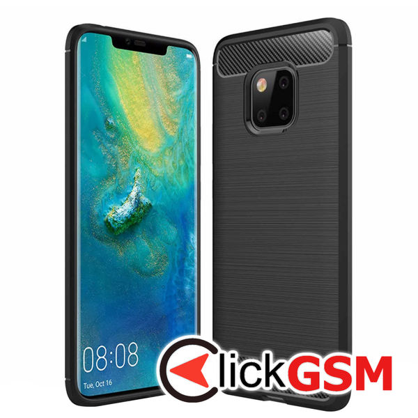 Husa Carbon Silicone negru Huawei Mate 20 Pro cuu