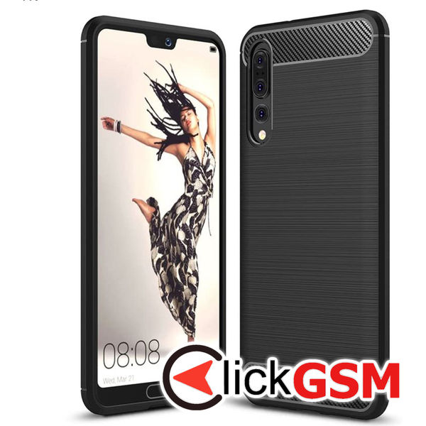 Husa Carbon Silicone negru Huawei P20 Pro 7is