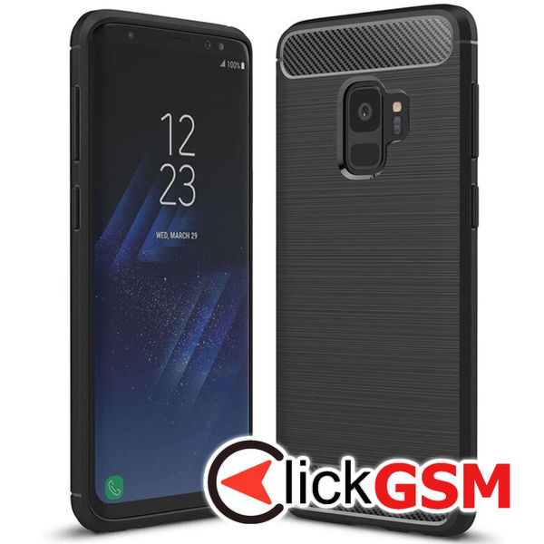 Husa Carbon Silicone negru Samsung Galaxy S9 62f