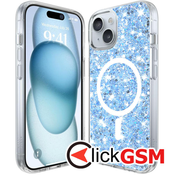 Husa Sparkly Glitter  bleu Apple iPhone 15 9js