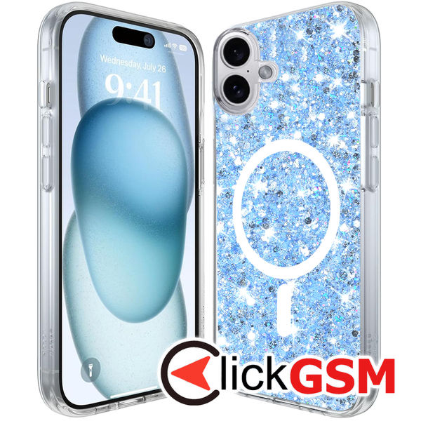 Husa Sparkly Glitter  bleu Apple iPhone 16 gdt