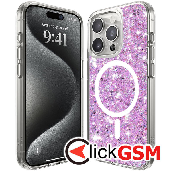 Husa Sparkly Glitter  magenta Apple iPhone 16 Pro Max gea