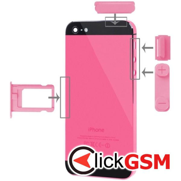 Piesa Piesa Buton Lateral Cu Buton Pornire Si Butoane Volum Pink Apple Iphone 5 4myt