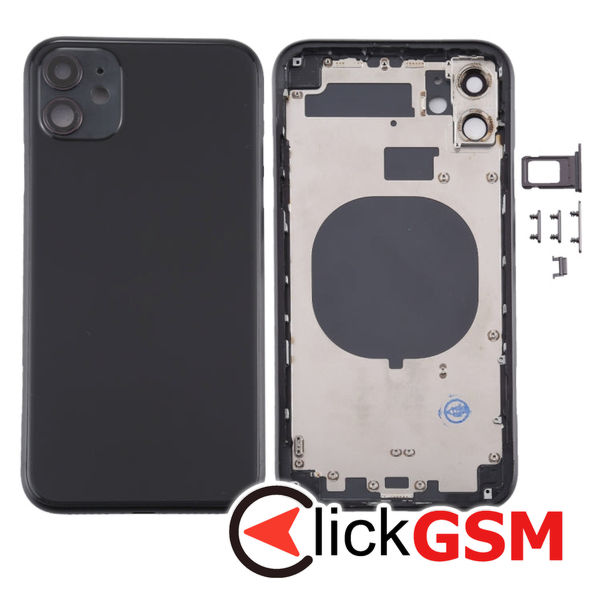 Piesa Carcasa Cu Capac Spate Geam Camera Si Suport Sim Black Apple Iphone 11 4fha