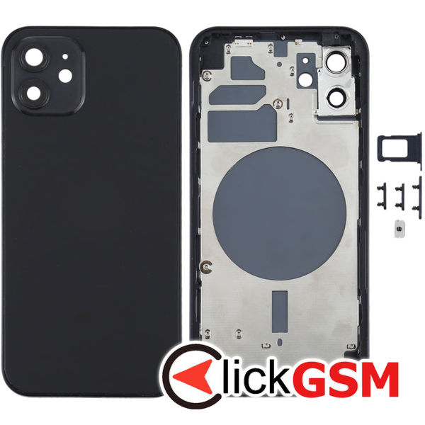 Piesa Carcasa Cu Capac Spate Geam Camera Si Suport Sim Black Apple Iphone 12 4gq0