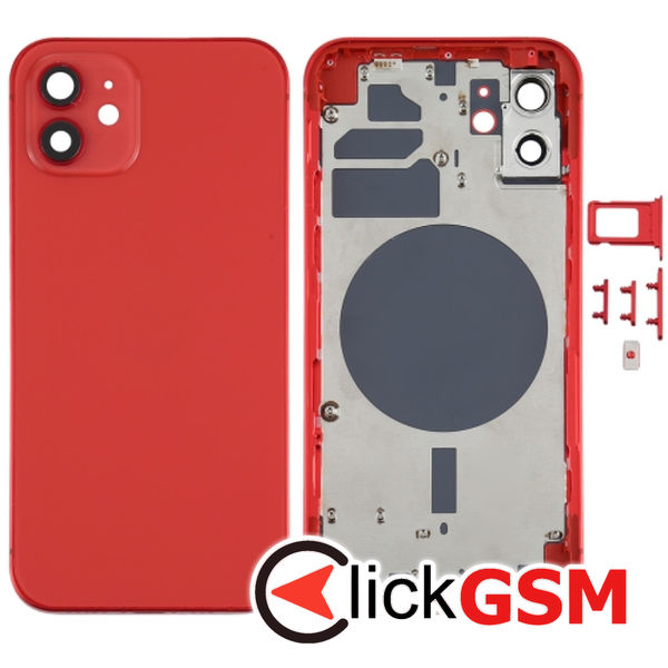 Piesa Carcasa Cu Capac Spate Geam Camera Si Suport Sim Red Apple Iphone 12 4gq3