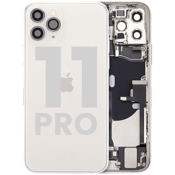 Apple iPhone 11 Pro · Back Housing W/ Charging Port Flex & Small Parts For iPhone 11 Pro (Used OEM Pull: Grade B) (Silver)