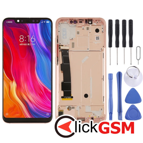 Piesa Piesa Display Cu Touchscreen Rama Si Buton Lateral Rose Gold Xiaomi Mi 8 25kd