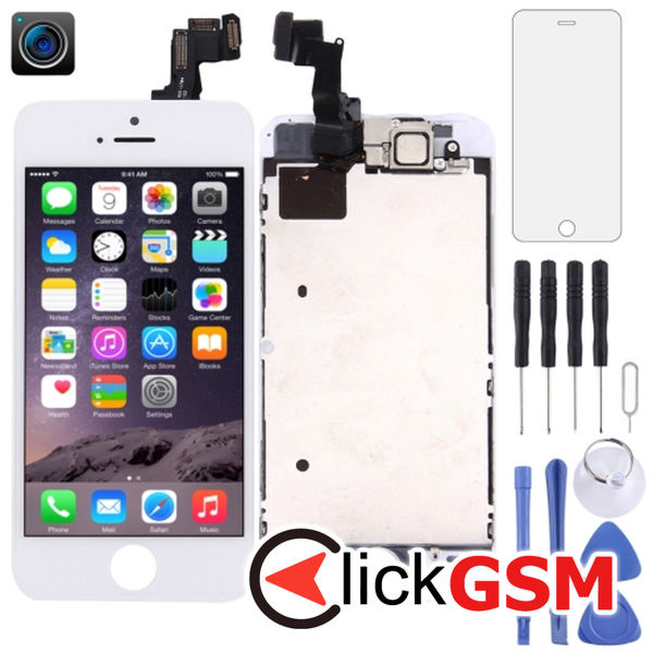 Piesa Display Cu Touchscreen Rama Si Camera Fata White Apple Iphone 5s 4heb