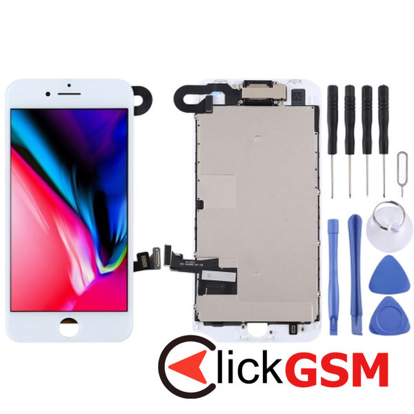 Piesa Display Cu Touchscreen Rama Si Camera Fata White Apple Iphone 8 4n1v