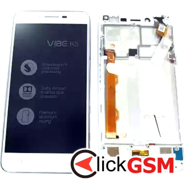 Piesa Display Cu Touchscreen Si Rama Alb Lenovo Vibe K5 1mna