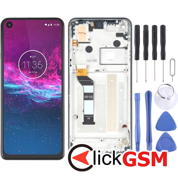 Piesa Display Cu Touchscreen Si Rama Albastru Motorola One Action 22rt