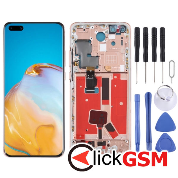 Piesa Display Cu Touchscreen Si Rama Gold Huawei P40 Pro 49e2