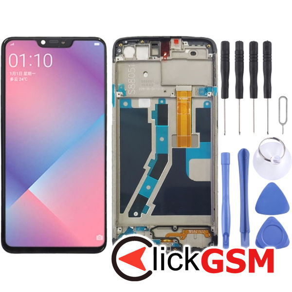 Piesa Display Cu Touchscreen Si Rama Negru Oppo A3s 1xti