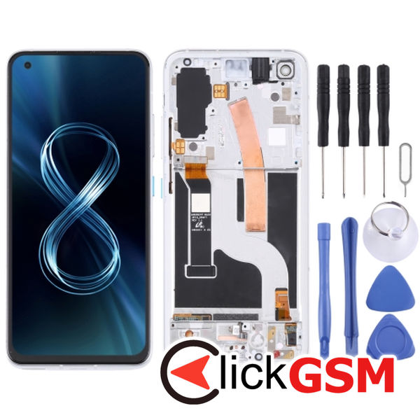 Piesa Piesa Display Cu Touchscreen Si Rama Silver Asus Zenfone 8 25dq