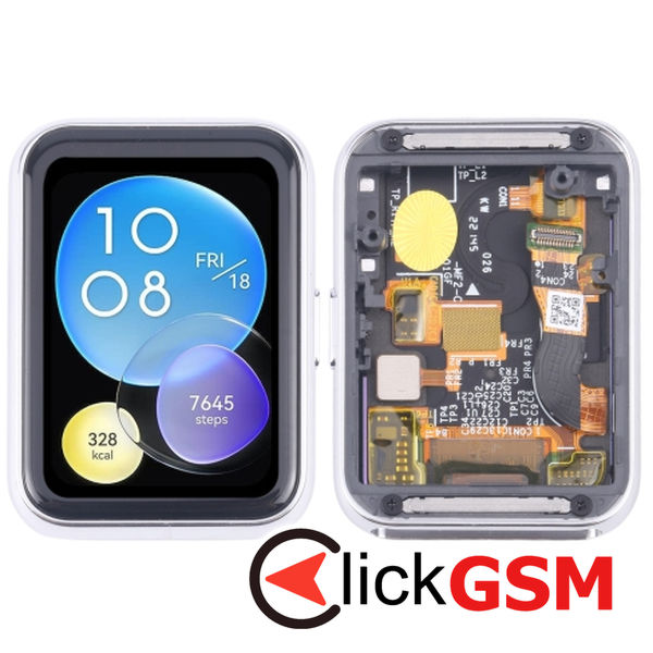 Piesa Display Cu Touchscreen Si Rama Silver Huawei Watch Fit 2 Kmp