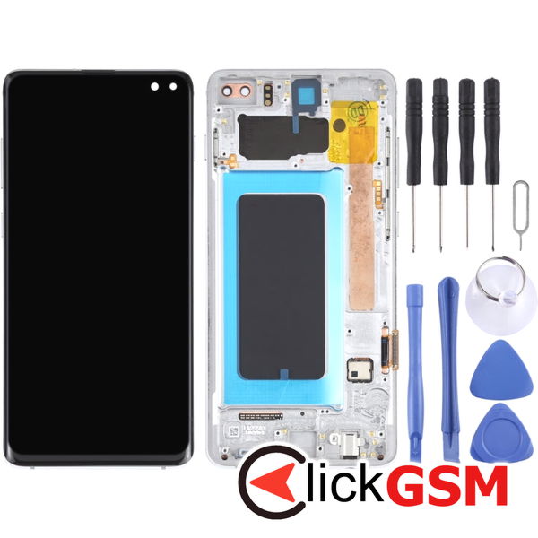 Piesa Display Cu Touchscreen Si Rama Silver Samsung Galaxy S10.plus 4ejn