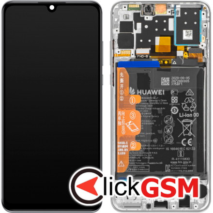 Display Original cu TouchScreen, Rama, Baterie Alb Huawei P30 Lite New Edition x7p
