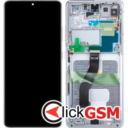 Display - Touchscreen Samsung Galaxy S21 Ultra 5G, Cu Rama, fara camera frontala, Argintiu GH82-26035B 