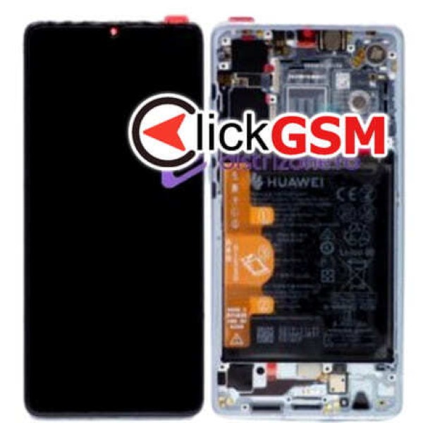 Piesa Display Original Cu Touchscreen Rama Si Baterie Albastru Deschis Huawei P30 Pz5