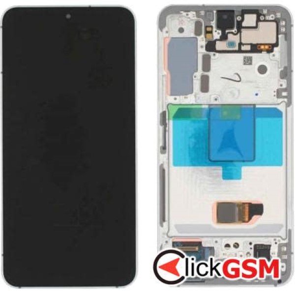 Piesa Display Original Cu Touchscreen Si Rama Alb Albastru Crem Samsung Galaxy S22 337a