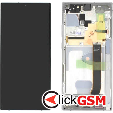 Ecran display cu rama Samsung Note 20 Ultra 4G/ 5G (N985/ N986), Alb - include camera selfie, ( Service Pack)