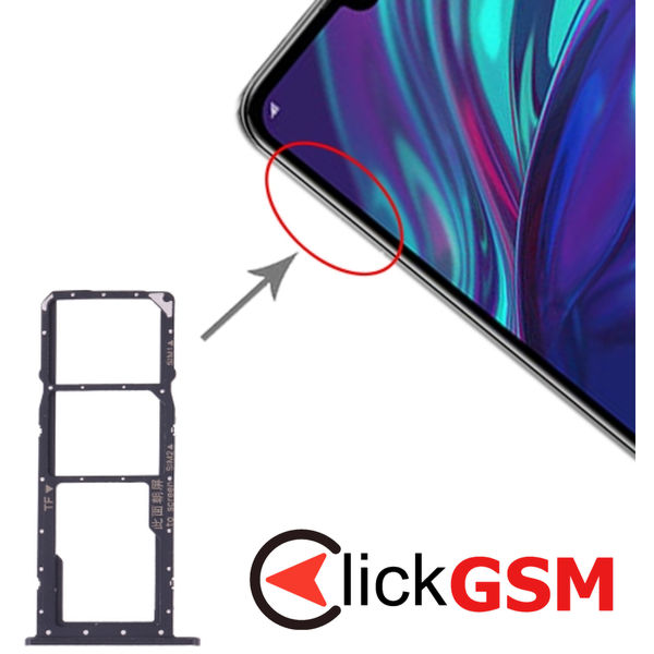 Piesa Suport Sim Cu Suport Card Black Huawei Y7 2019 2dw0