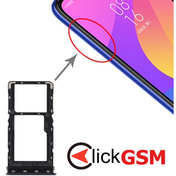 Piesa Suport Sim Cu Suport Card Black Xiaomi Mi Cc9e 1z21