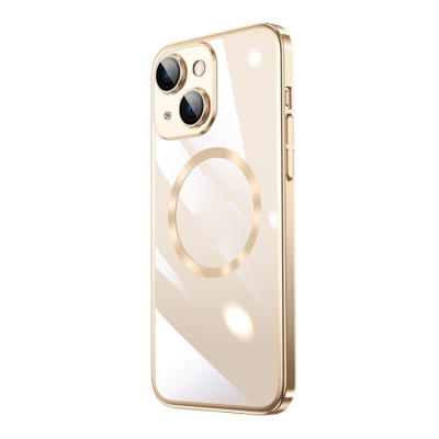 Husa Luxury MagSafe compatibila cu iPhone 14, Full protection, Margini colorate, Auriu