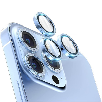 Sticla de protectie camere cu cadru din aluminiu pentru iPhone 14, Albastru
