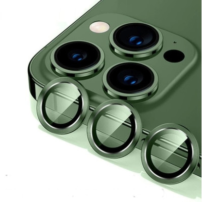 Sticla de protectie camere cu cadru din aluminiu pentru iPhone 14 Pro Max, Verde