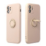 Husa compatibila cu iPhone 14 Pro, silicon, inel rotativ pentru prindere magnetica, interior din catifea, Roz Pal