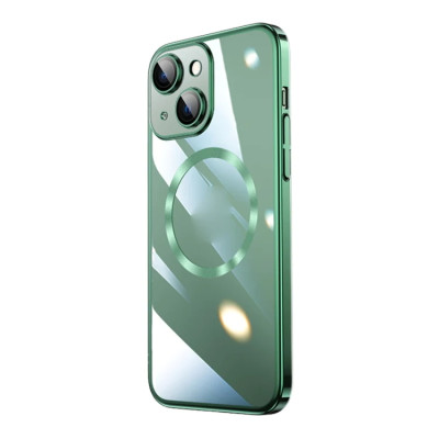 Husa Luxury MagSafe compatibila cu iPhone 12, Full protection, Margini colorate, Verde