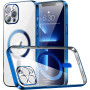 Husa Luxury MagSafe compatibila cu iPhone 14, Full protection, Margini colorate, Albastru inchis