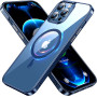 Husa Luxury MagSafe compatibila cu iPhone 14, Full protection, Margini colorate, Albastru inchis